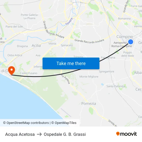 Acqua Acetosa to Ospedale G. B. Grassi map