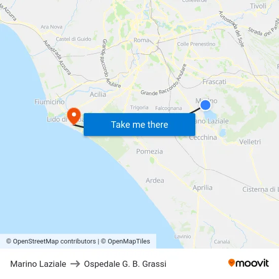 Marino Laziale to Ospedale G. B. Grassi map