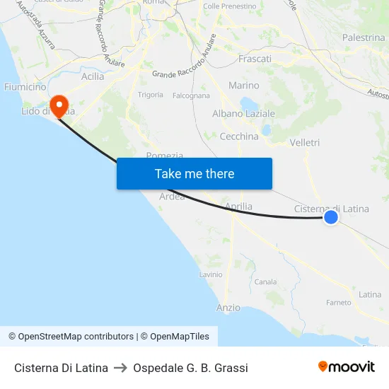 Cisterna Di Latina to Ospedale G. B. Grassi map