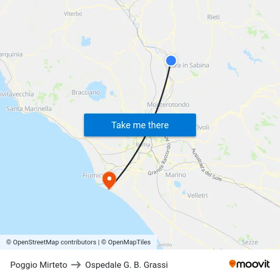 Poggio Mirteto to Ospedale G. B. Grassi map