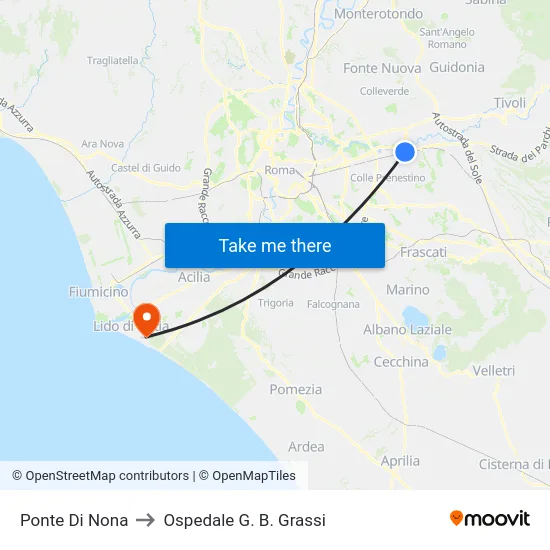 Ponte Di Nona to Ospedale G. B. Grassi map