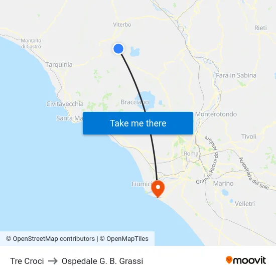 Tre Croci to Ospedale G. B. Grassi map