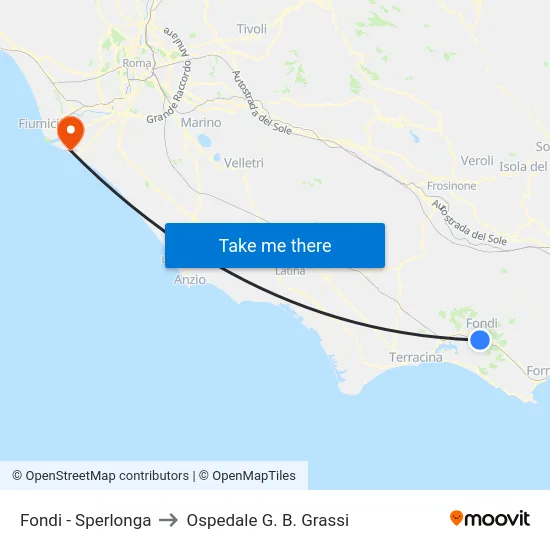 Fondi - Sperlonga to Ospedale G. B. Grassi map
