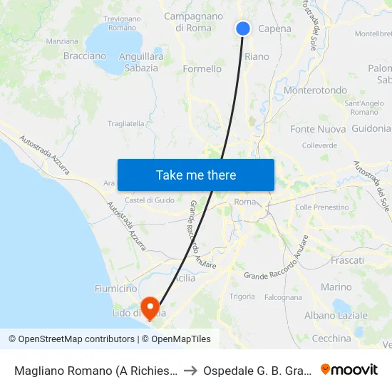 Magliano Romano (A Richiesta) to Ospedale G. B. Grassi map