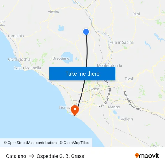 Catalano to Ospedale G. B. Grassi map
