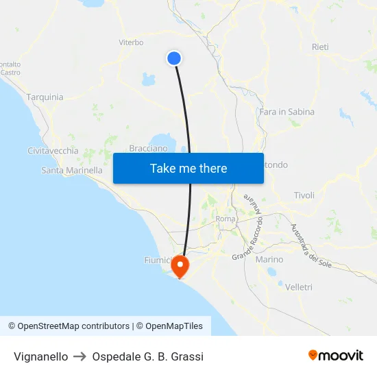 Vignanello to Ospedale G. B. Grassi map