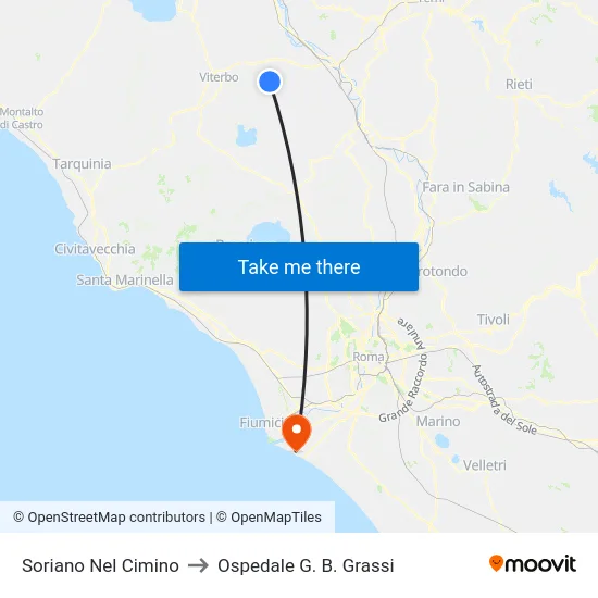 Soriano Nel Cimino to Ospedale G. B. Grassi map
