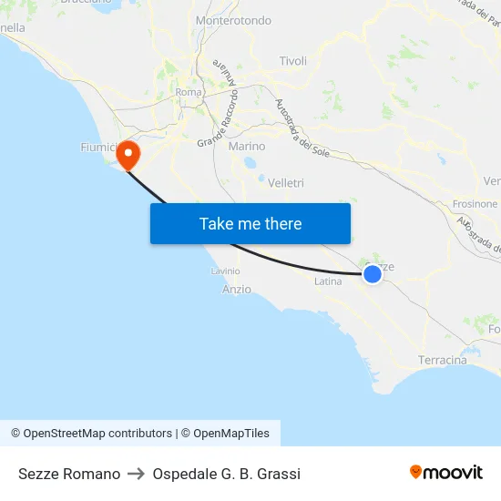 Sezze Romano to Ospedale G. B. Grassi map