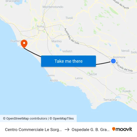 Le Sorgenti Shopping Center to G. B. Grassi Hospital map