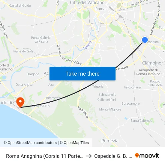 Roma Anagnina (Corsia 11 Partenze Cotral) to Ospedale G. B. Grassi map
