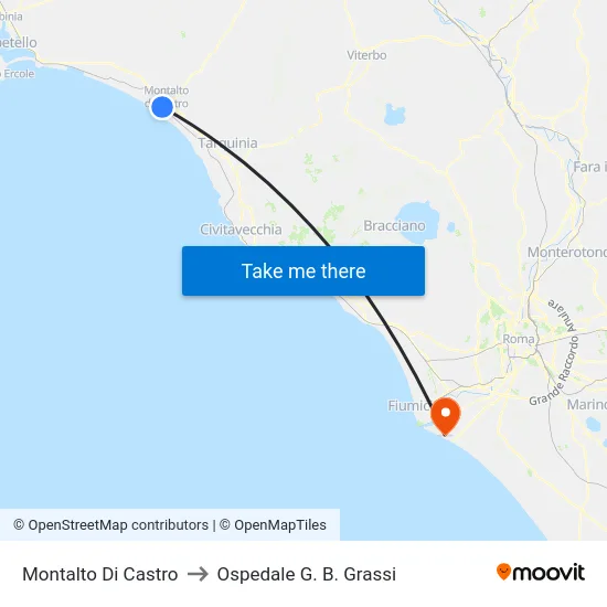 Montalto Di Castro to Ospedale G. B. Grassi map