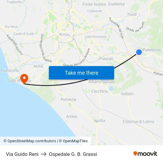 Via Guido Reni to Ospedale G. B. Grassi map