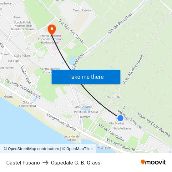Castel Fusano to Ospedale G. B. Grassi map