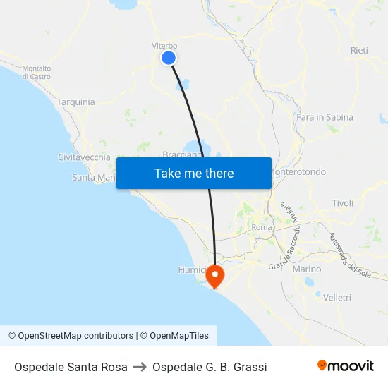 Ospedale Santa Rosa to Ospedale G. B. Grassi map