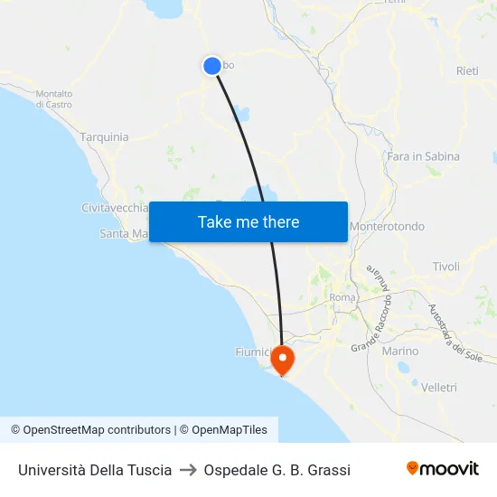 Università Della Tuscia to Ospedale G. B. Grassi map