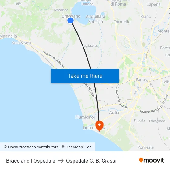 Bracciano | Ospedale to Ospedale G. B. Grassi map