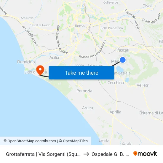 Grottaferrata | Via Sorgenti (Squarciarelli) to Ospedale G. B. Grassi map