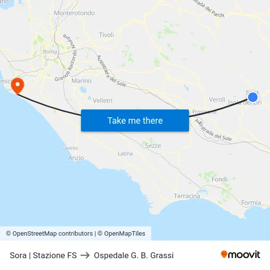 Sora | Stazione FS to Ospedale G. B. Grassi map