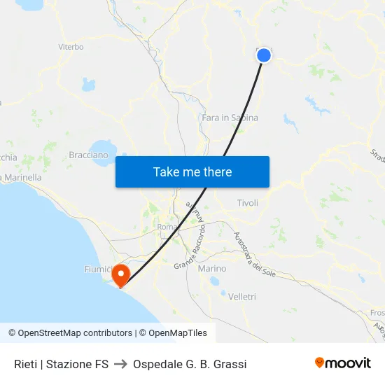 Rieti | Stazione FS to Ospedale G. B. Grassi map