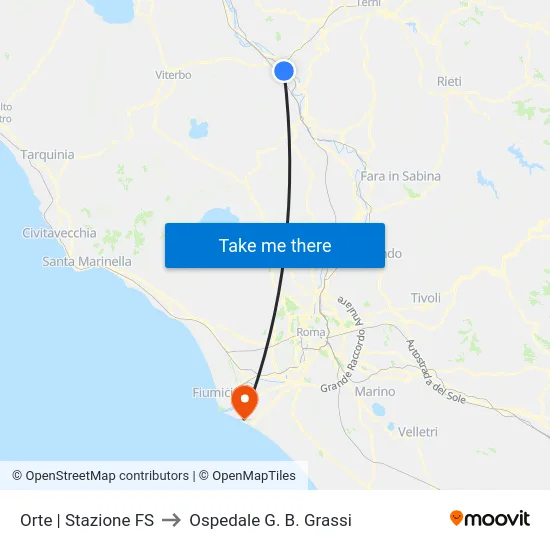 Orte | Stazione FS to Ospedale G. B. Grassi map