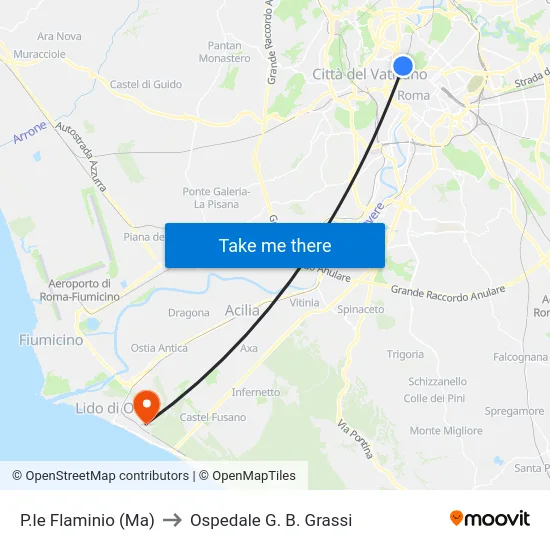 P.le Flaminio (Ma) to Ospedale G. B. Grassi map