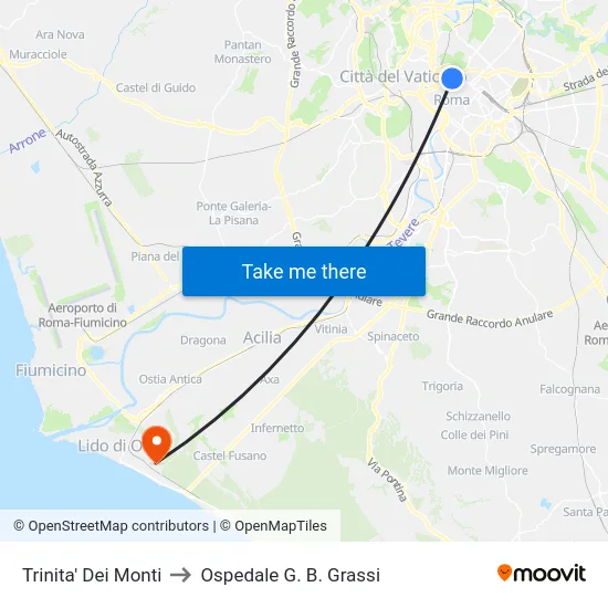 Trinita' Dei Monti to Ospedale G. B. Grassi map