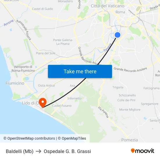 Baldelli (Mb) to Ospedale G. B. Grassi map