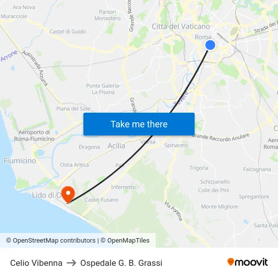 Celio Vibenna to Ospedale G. B. Grassi map