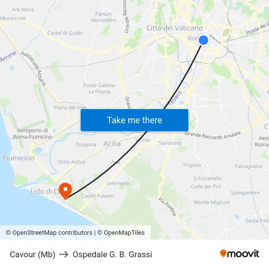 Cavour (Mb) to Ospedale G. B. Grassi map