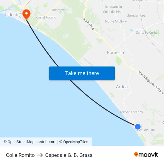 Colle Romito to Ospedale G. B. Grassi map
