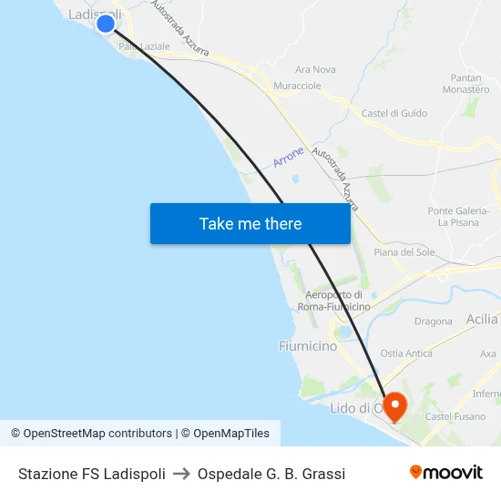 Stazione FS Ladispoli to Ospedale G. B. Grassi map