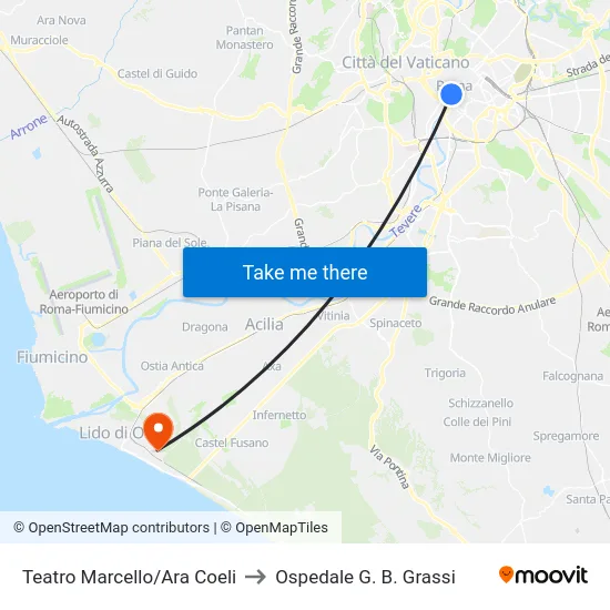 Teatro Marcello/Ara Coeli to Ospedale G. B. Grassi map