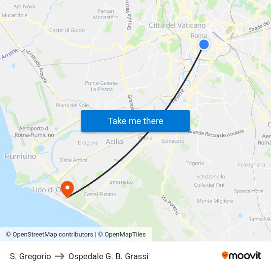 S. Gregorio to Ospedale G. B. Grassi map