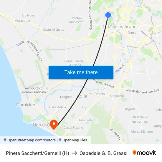 Pineta Sacchetti/Gemelli (H) to Ospedale G. B. Grassi map