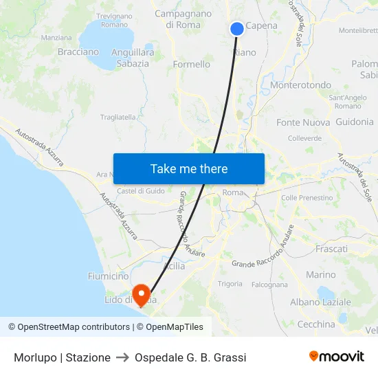 Morlupo | Stazione to Ospedale G. B. Grassi map