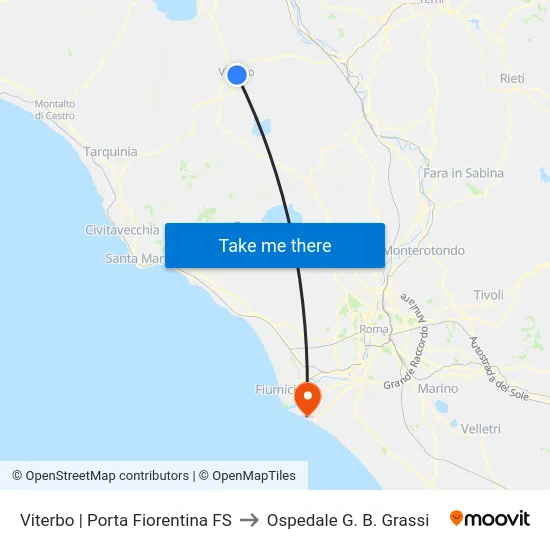 Viterbo | Porta Fiorentina FS to Ospedale G. B. Grassi map