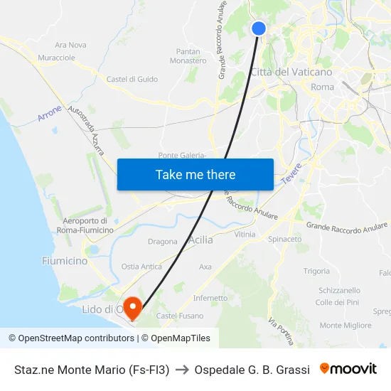 Staz.ne Monte Mario (Fs-Fl3) to Ospedale G. B. Grassi map