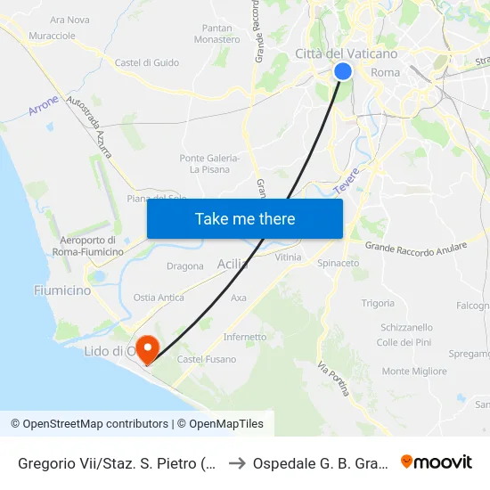 Gregorio Vii/Staz. S. Pietro (Fs) to Ospedale G. B. Grassi map