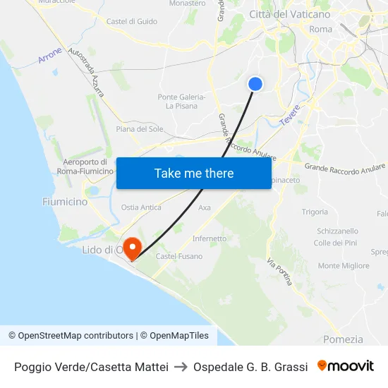 Poggio Verde/Casetta Mattei to Ospedale G. B. Grassi map