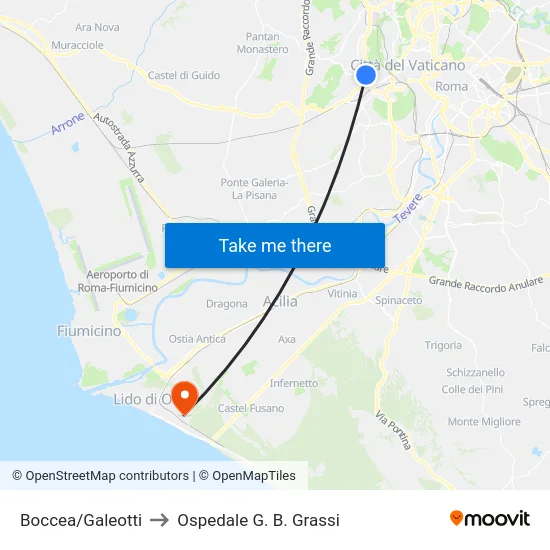 Boccea/Galeotti to Ospedale G. B. Grassi map
