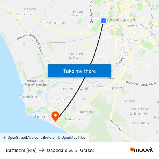 Battistini (Ma) to Ospedale G. B. Grassi map