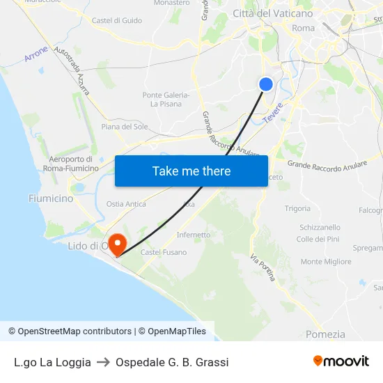 La Loggia Square to G. B. Grassi Hospital map