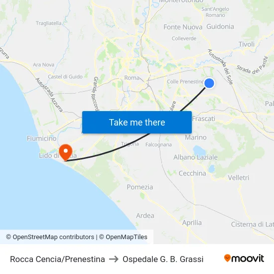Rocca Cencia/Prenestina to Ospedale G. B. Grassi map