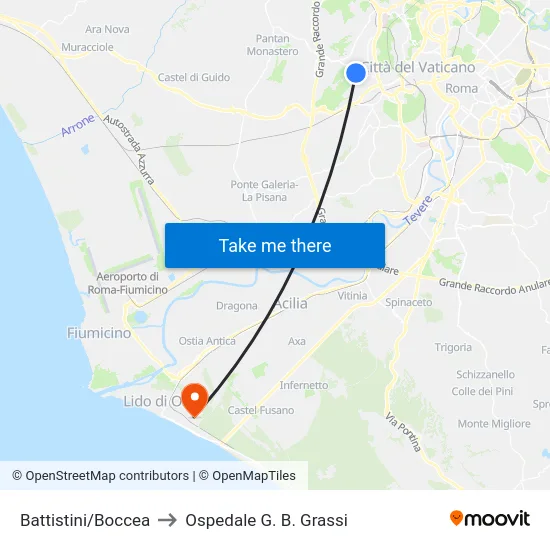 Battistini/Boccea to Ospedale G. B. Grassi map