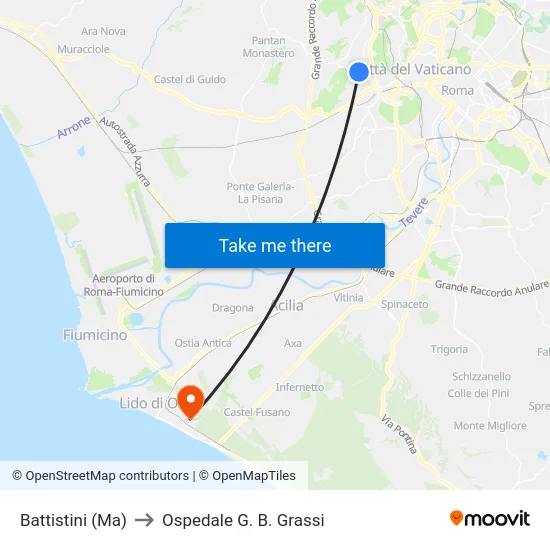 Battistini (Ma) to Ospedale G. B. Grassi map