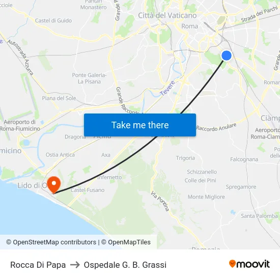 Rocca Di Papa to Ospedale G. B. Grassi map