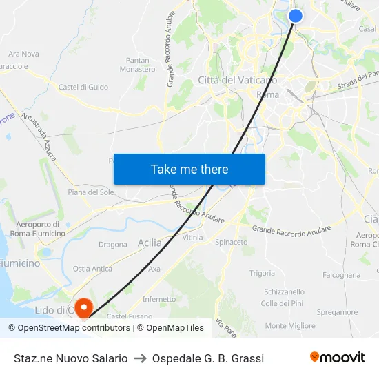 Staz.ne Nuovo Salario to Ospedale G. B. Grassi map