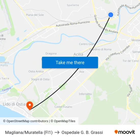 Magliana/Muratella (Fl1) to Ospedale G. B. Grassi map