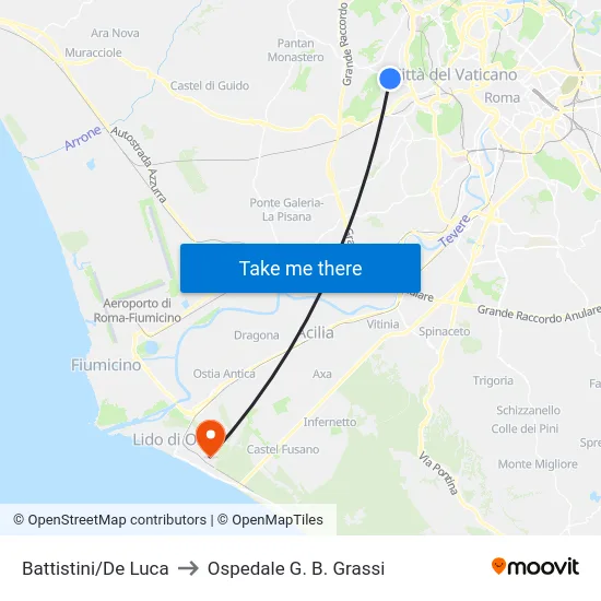Battistini/De Luca to Ospedale G. B. Grassi map