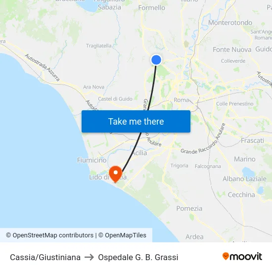 Cassia/Giustiniana to Ospedale G. B. Grassi map